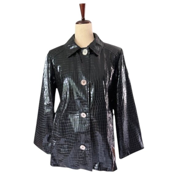 Illusion by Sherry Cassin Jackets & Blazers - Illusion by Sherry Cassin Women' s Jacket Black Faux Alligator Leather Sz Medium